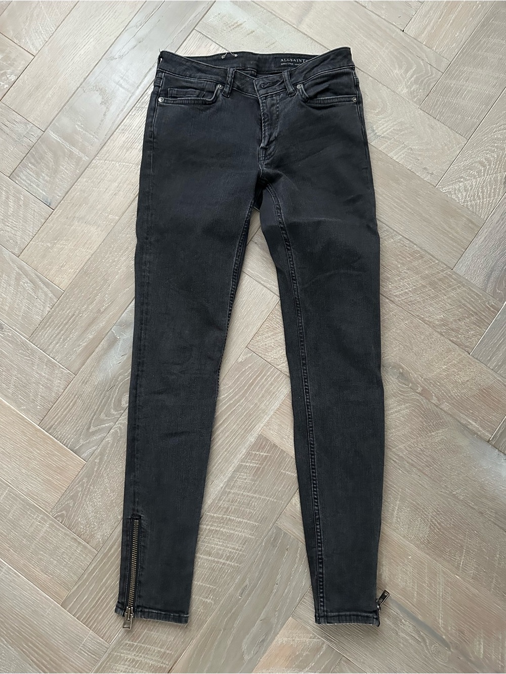 AllSaints Black Ankle Zip Skinny Jeans